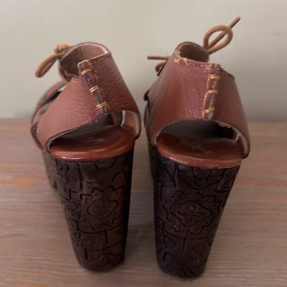 Free People Farrah Clog Platform Block Heel Sandal Brown Leather Women's Size 8 - Picture 3 of 9